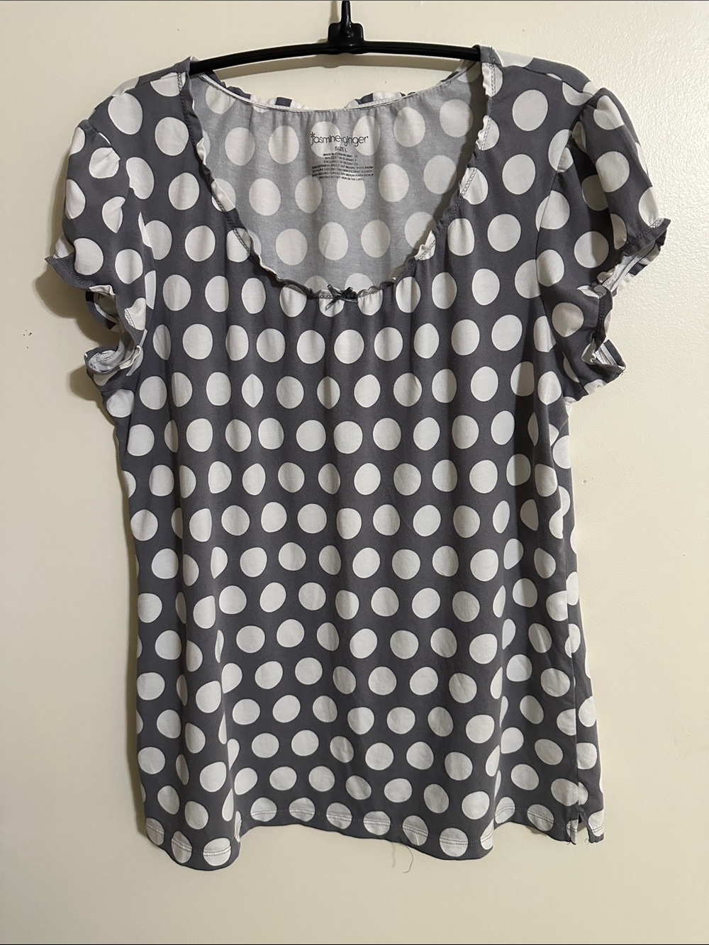 Jasmine & Ginger Gray and White Polka Dot Short Sleeve Sleep Top